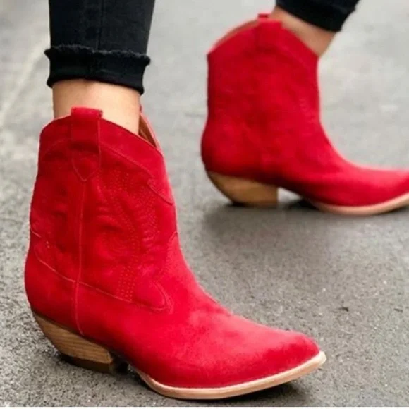 Free People x Jeffrey Campbell Red Suede Calvera Western Boots Sz 40 - Picture 1 of 9